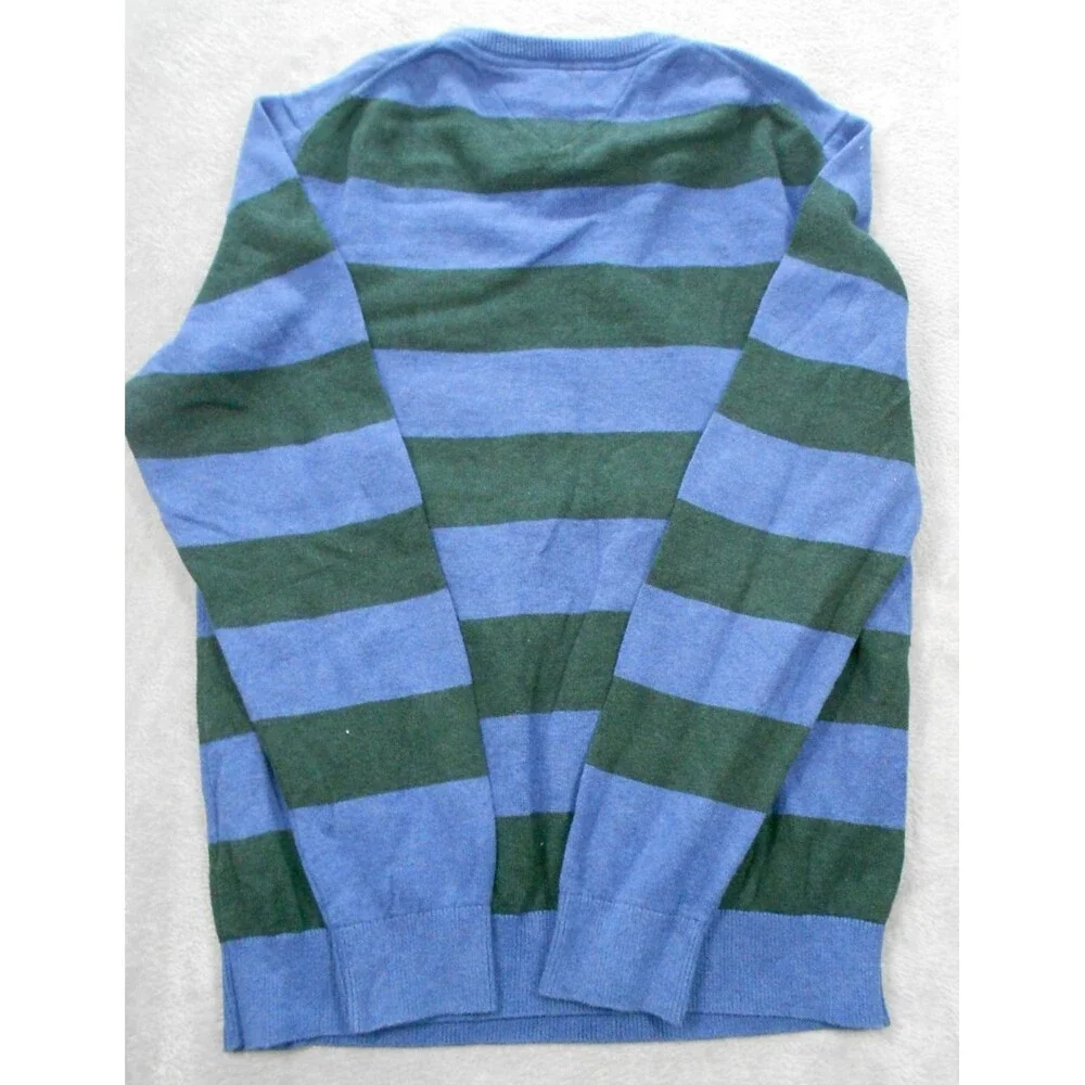 Tommy Hilfiger Sweater Medium Round Neck Striped Blue Green Long Sleeve